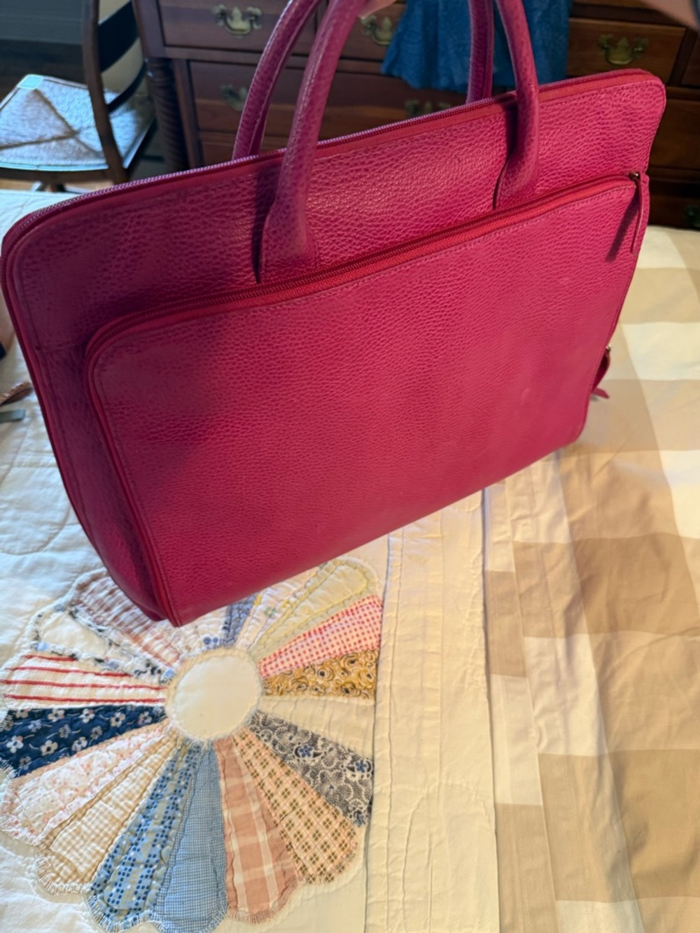 Women's Structured Pebbled Leather Tote - Fuchsia